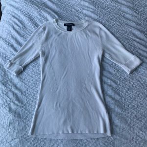White House Black Market Ribbed White Sweater Cropped Sleeves